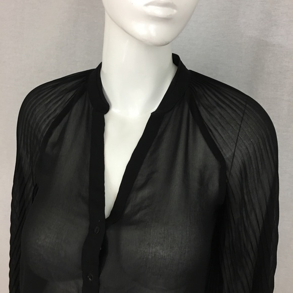 SOLD Sz Small Zara Sheer V-Neck Long Sleeve Blouse - Picture 4 of 8